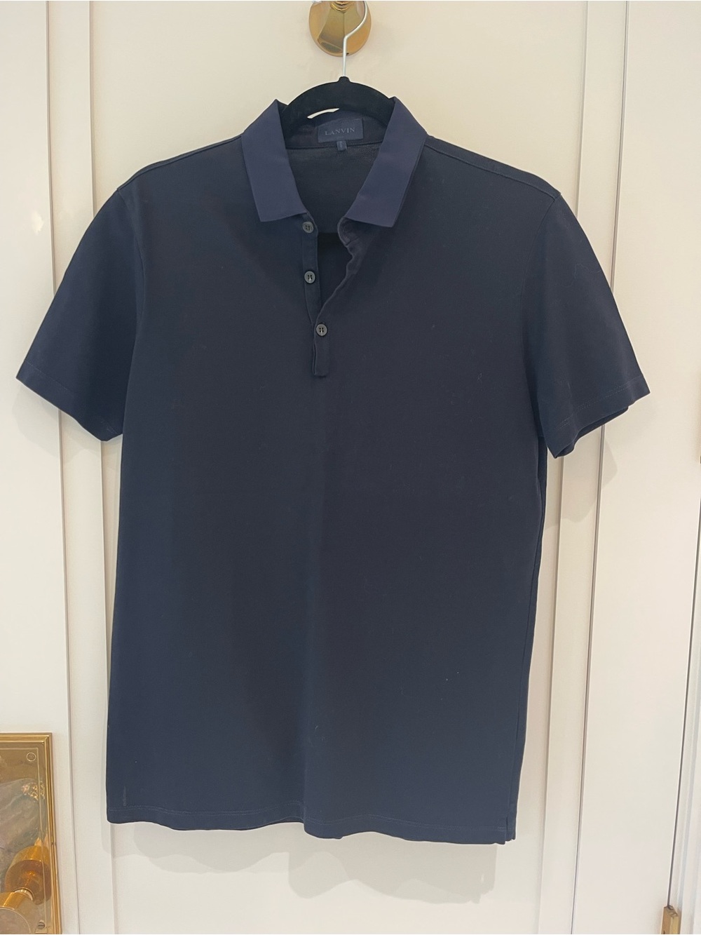 Lanvin Men's Dark Navy Cotton Polo with Contrast Collar